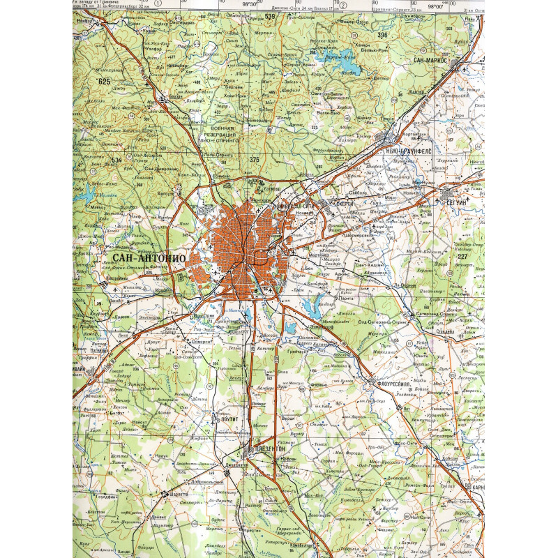 San Antonio TX.  Russian Military Topographic Map. 1:500000